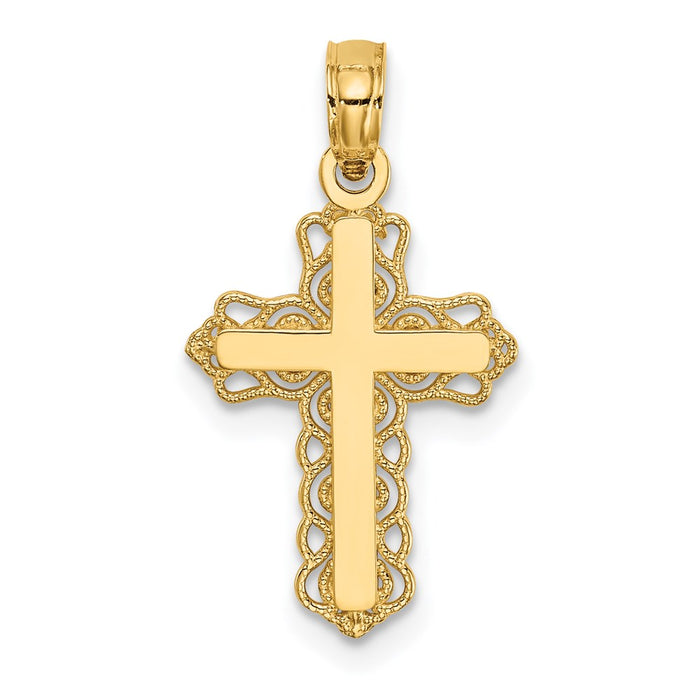 Million Charms 14K Yellow Gold Themed Budded Relgious Cross Charm