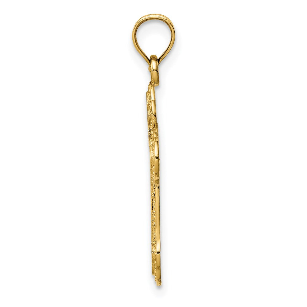 Million Charms 14K Yellow Gold Themed Cut-Out Budded Relgious Cross Charm