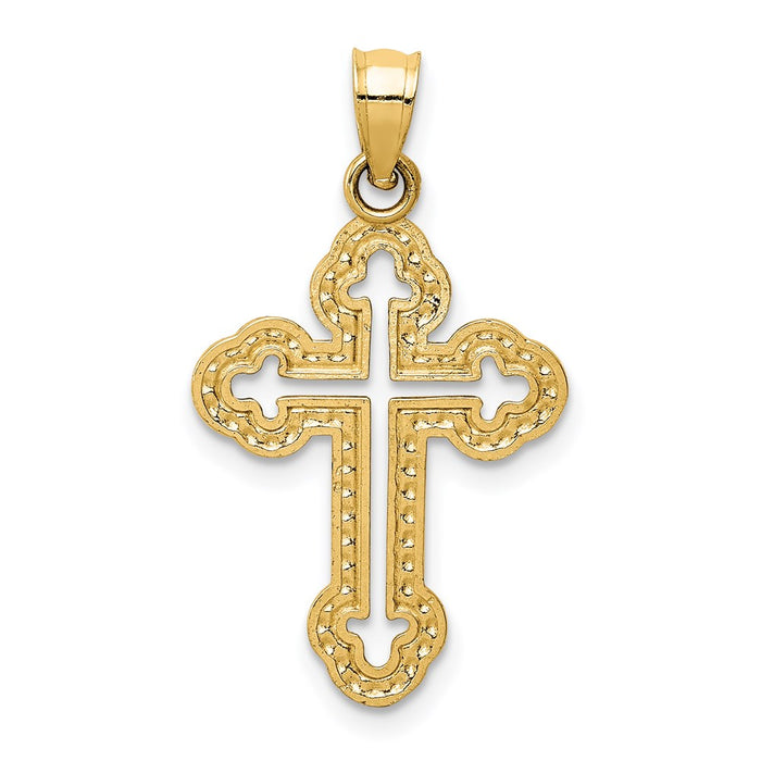 Million Charms 14K Yellow Gold Themed Cut-Out Budded Relgious Cross Charm