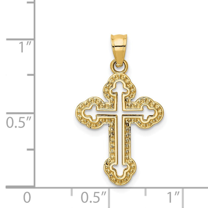 Million Charms 14K Yellow Gold Themed Cut-Out Budded Relgious Cross Charm
