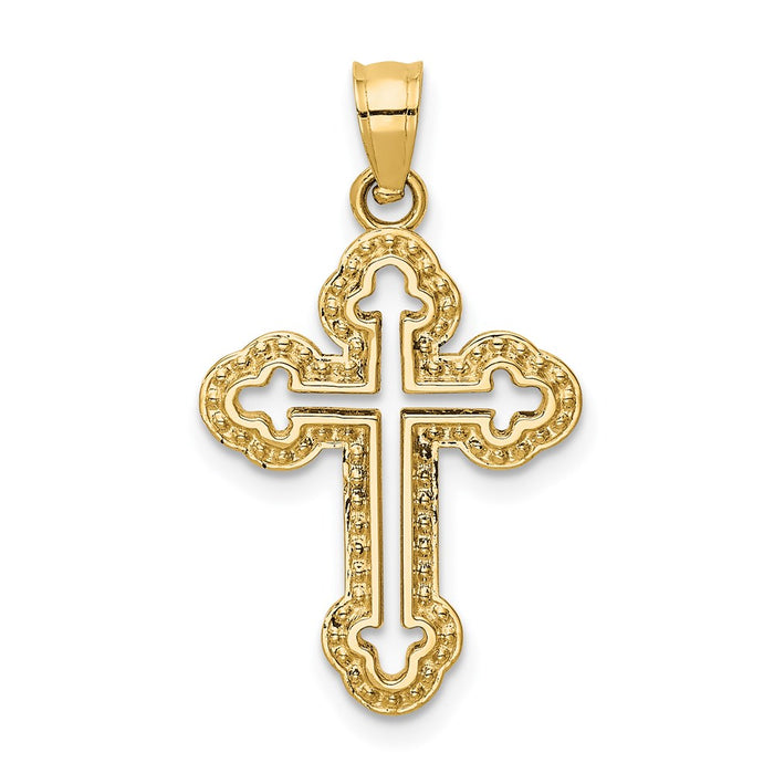 Million Charms 14K Yellow Gold Themed Cut-Out Budded Relgious Cross Charm