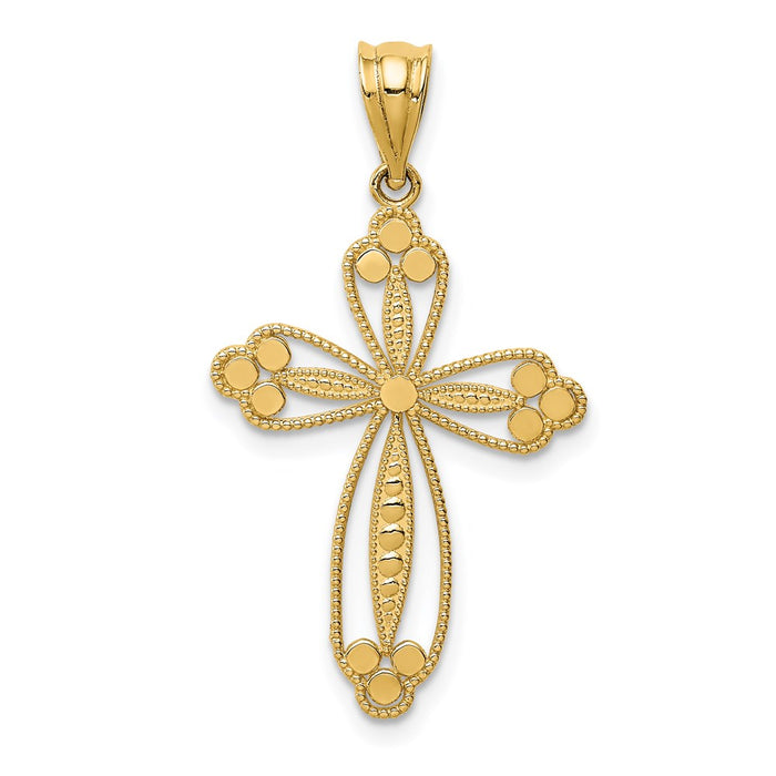 Million Charms 14K Yellow Gold Themed Budded Relgious Cross Pendant