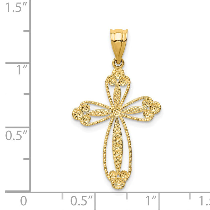 Million Charms 14K Yellow Gold Themed Budded Relgious Cross Pendant