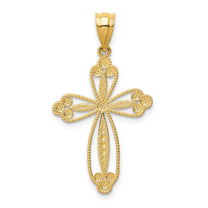 Million Charms 14K Yellow Gold Themed Budded Relgious Cross Pendant