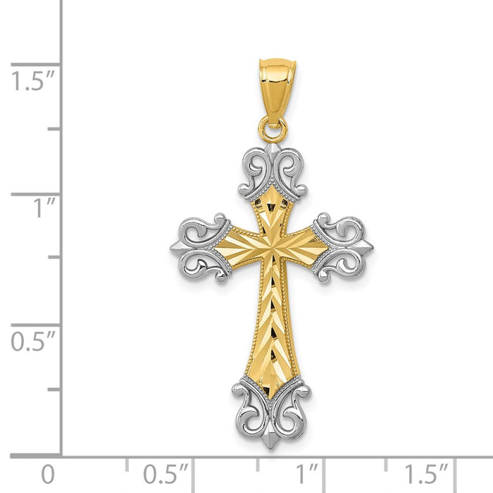 Million Charms 14K Yellow Gold Themed With Rhodium-plated Diamond/Cut Relgious Cross Pendant