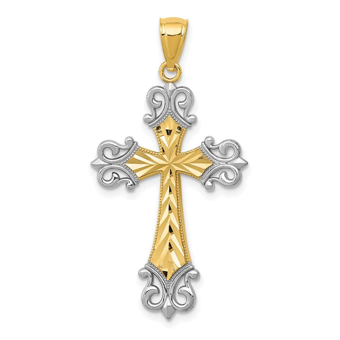 Million Charms 14K Yellow Gold Themed With Rhodium-plated Diamond/Cut Relgious Cross Pendant