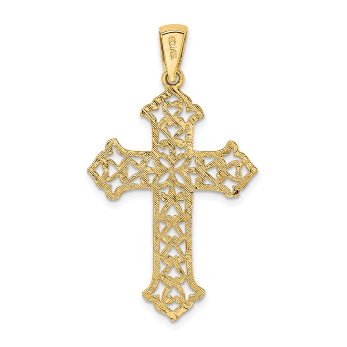 Million Charms 14K Yellow Gold Themed Budded Relgious Cross Charm