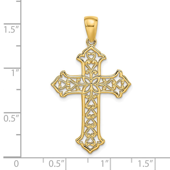 Million Charms 14K Yellow Gold Themed Budded Relgious Cross Charm