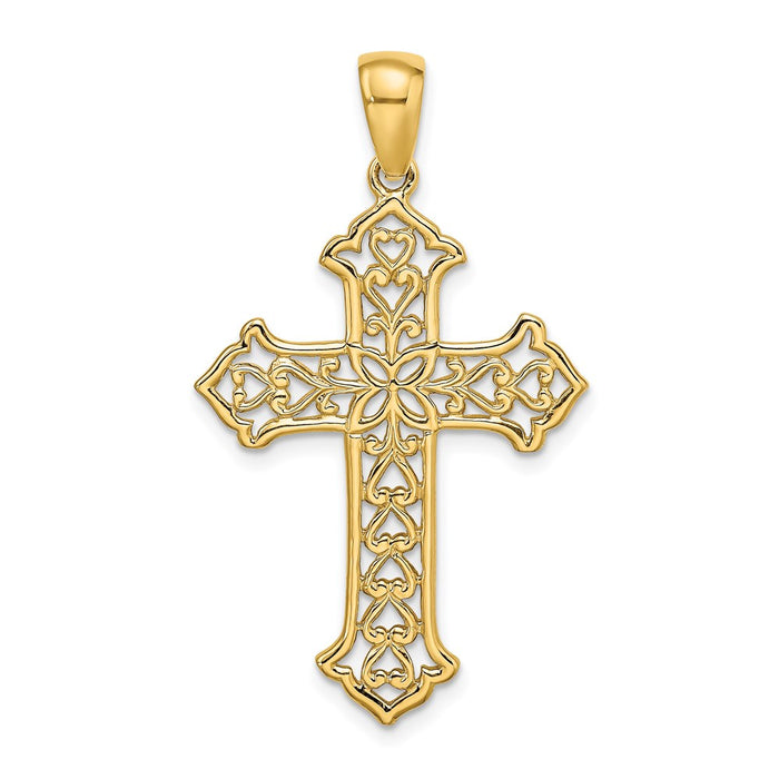 Million Charms 14K Yellow Gold Themed Budded Relgious Cross Charm