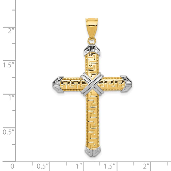 Million Charms 14K Yellow Gold Themed With Rhodium-plated Relgious Cross Pendant