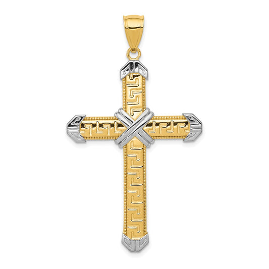 Million Charms 14K Yellow Gold Themed With Rhodium-plated Relgious Cross Pendant