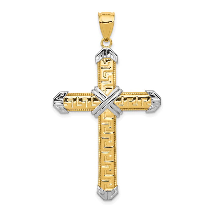 Million Charms 14K Yellow Gold Themed With Rhodium-plated Relgious Cross Pendant