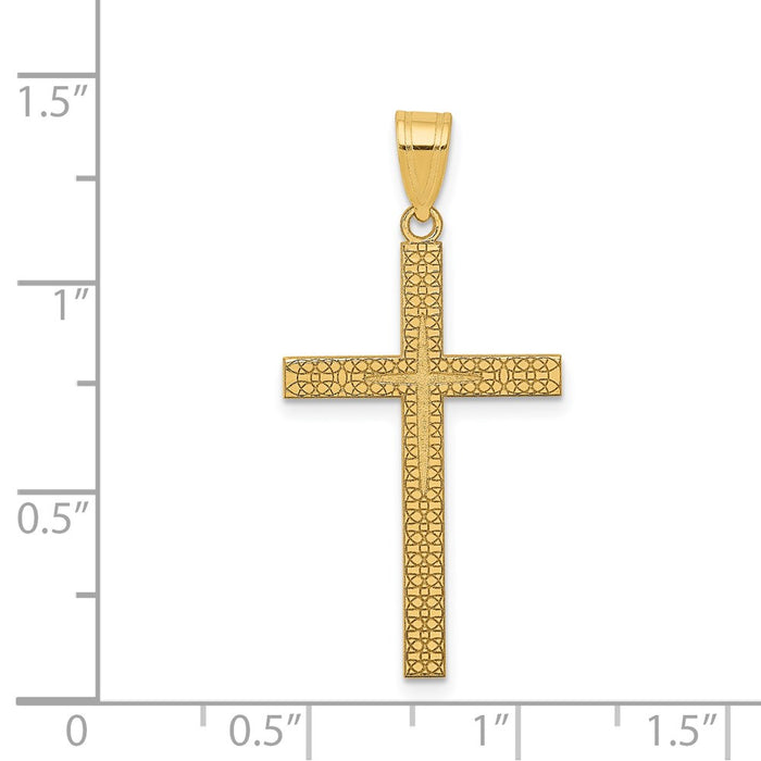 Million Charms 14K Yellow Gold Themed Diamond -Cut Latin Relgious Cross Pendant