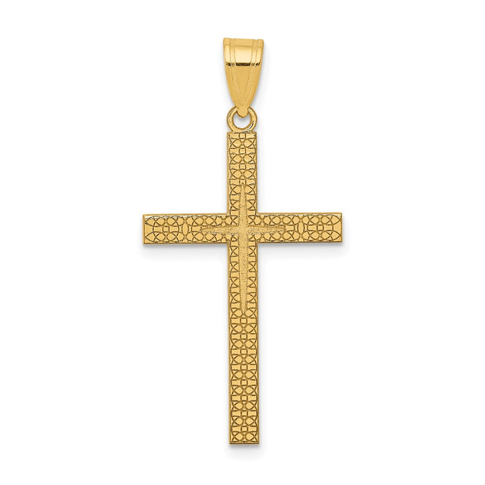 Million Charms 14K Yellow Gold Themed Diamond -Cut Latin Relgious Cross Pendant