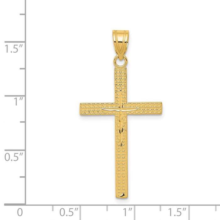 Million Charms 14K Yellow Gold Themed Diamond -Cut Latin Relgious Cross Pendant