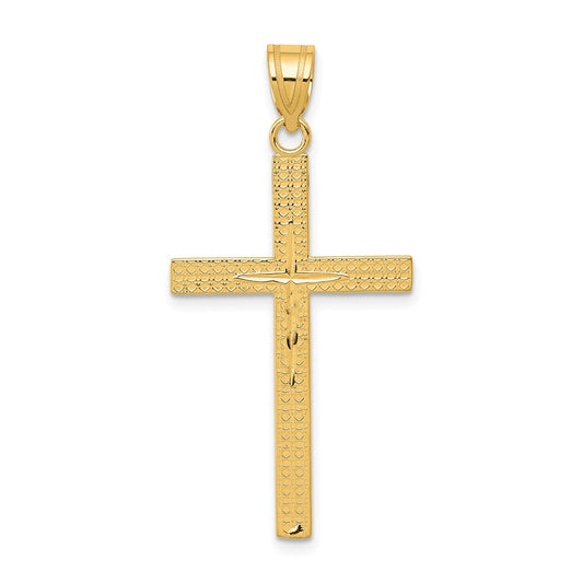 Million Charms 14K Yellow Gold Themed Diamond -Cut Latin Relgious Cross Pendant