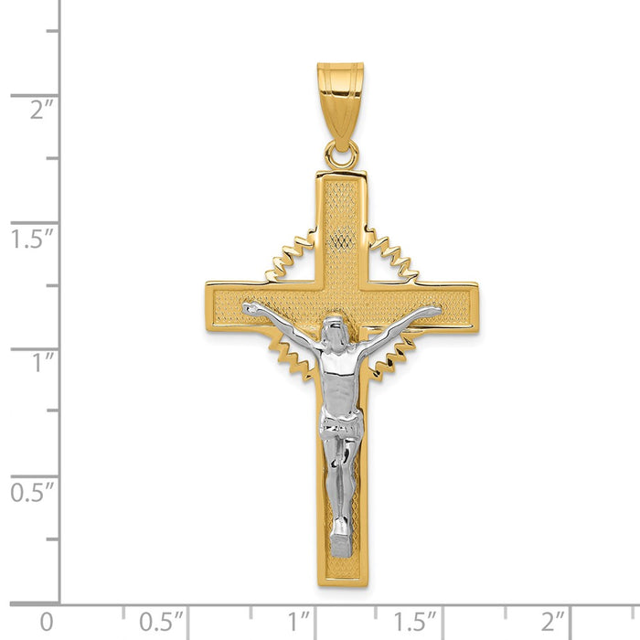 Million Charms 14K Two-Tone Diamond-Cut Relgious Crucifix Pendant