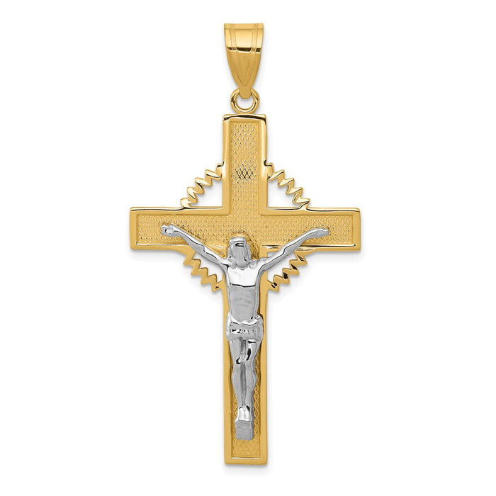 Million Charms 14K Two-Tone Diamond-Cut Relgious Crucifix Pendant