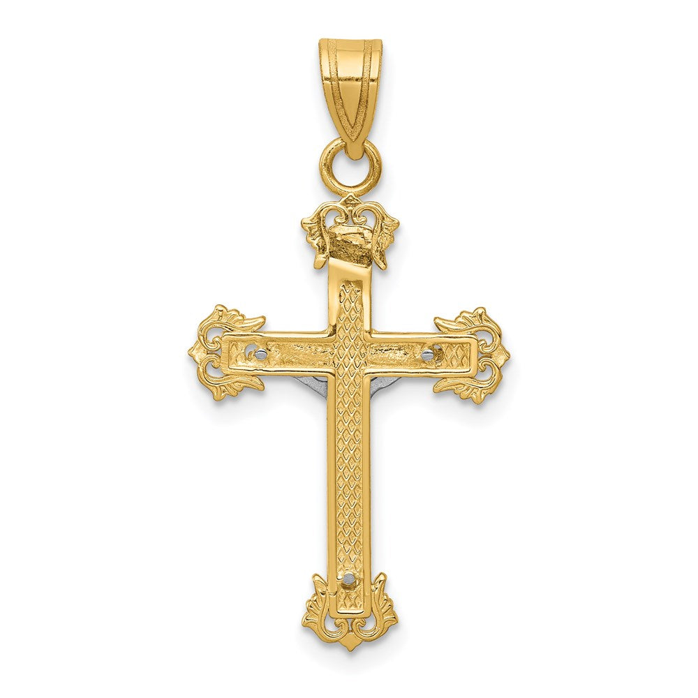 Million Charms 14K Two-Tone Diamond-Cut Relgious Crucifix Pendant