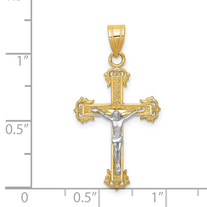 Million Charms 14K Two-Tone Diamond-Cut Relgious Crucifix Pendant