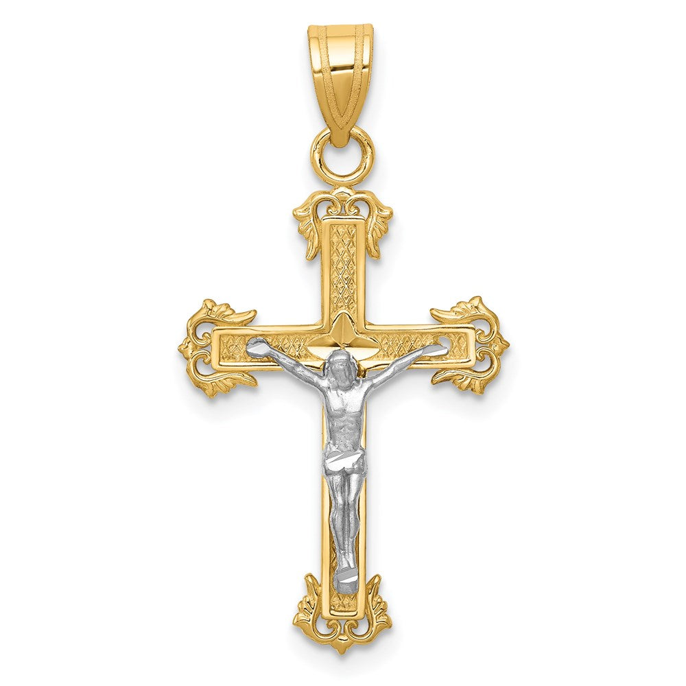 Million Charms 14K Two-Tone Diamond-Cut Relgious Crucifix Pendant
