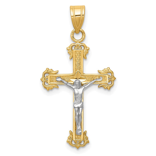Million Charms 14K Two-Tone Diamond-Cut Relgious Crucifix Pendant
