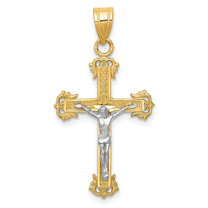 Million Charms 14K Two-Tone Diamond-Cut Relgious Crucifix Pendant