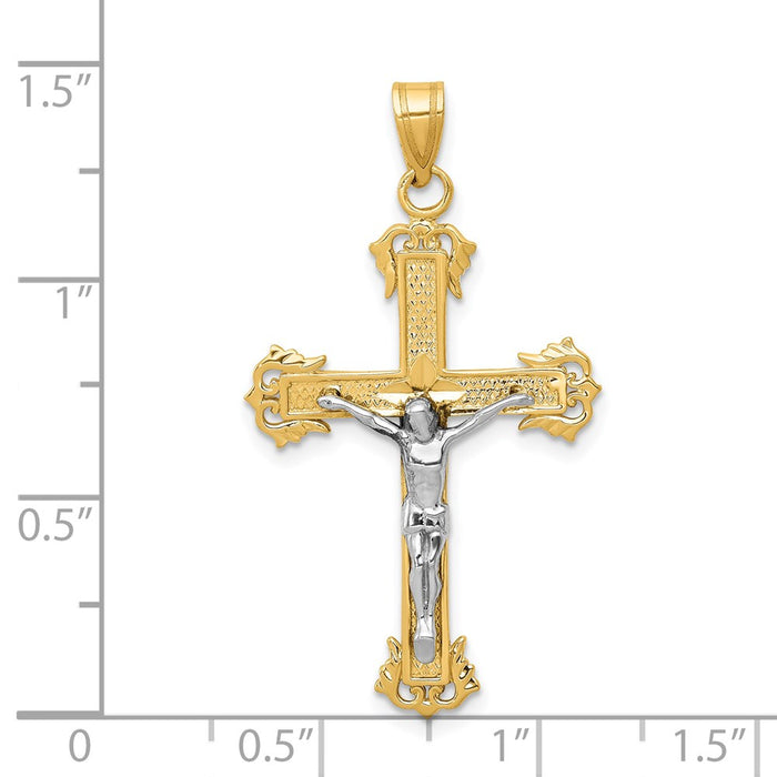 Million Charms 14K Two-Tone Diamond-Cut Relgious Crucifix Pendant