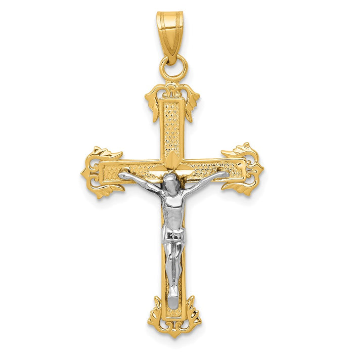 Million Charms 14K Two-Tone Diamond-Cut Relgious Crucifix Pendant