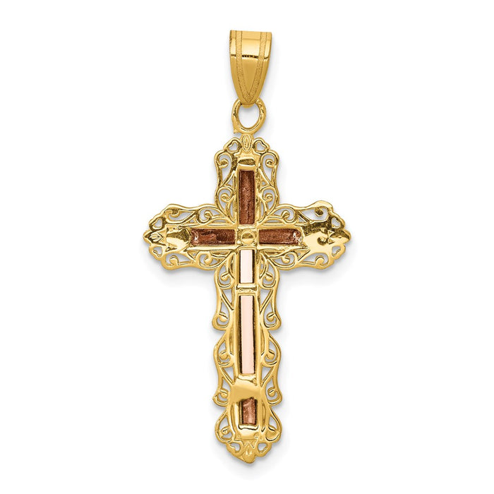 Million Charms 14K Tri-Color Diamond-Cut Relgious Crucifix Pendant