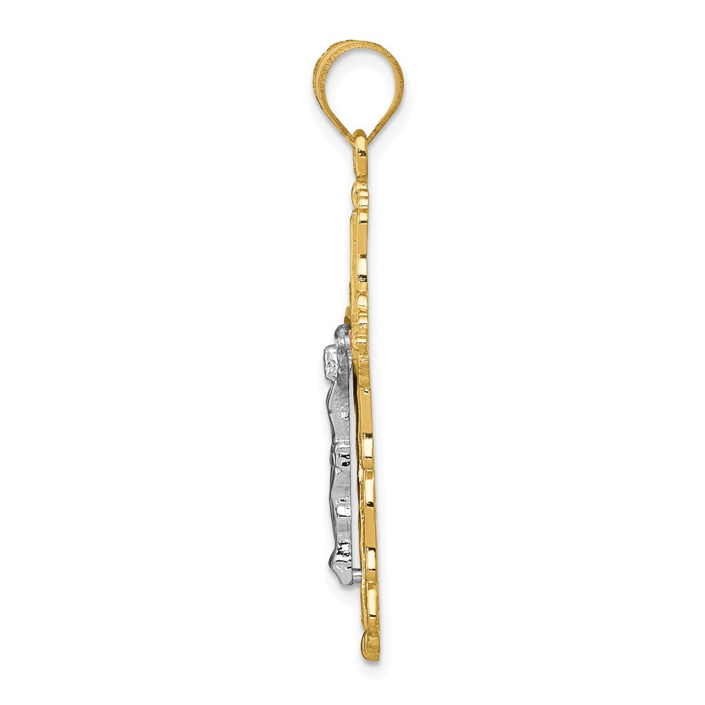 Million Charms 14K Tri-Color Diamond-Cut Relgious Crucifix Pendant