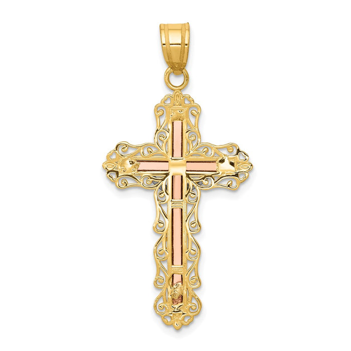 Million Charms 14K Tri-Color Diamond-Cut Relgious Crucifix Pendant