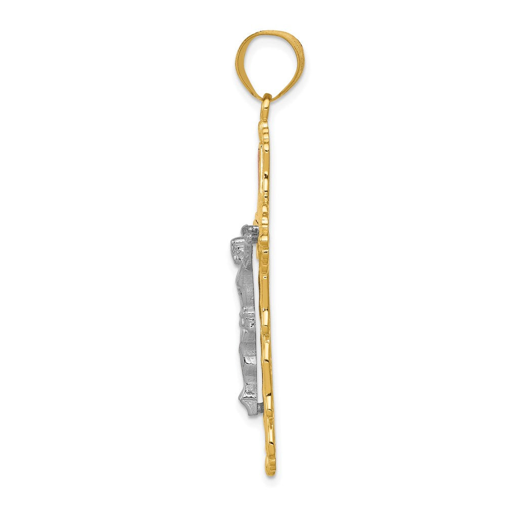 Million Charms 14K Tri-Color Diamond-Cut Relgious Crucifix Pendant