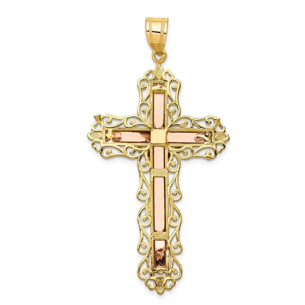 Million Charms 14K Tri-Color Diamond-Cut Relgious Crucifix Pendant