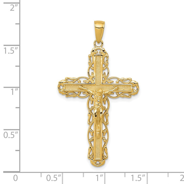Million Charms 14K Yellow Gold Themed Relgious Crucifix Pendant