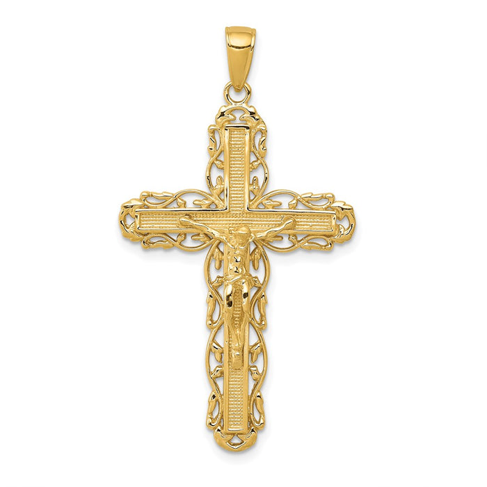 Million Charms 14K Yellow Gold Themed Relgious Crucifix Pendant
