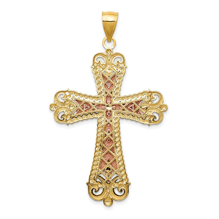 Million Charms 14K Tri-Color With White Rhodium-plated Relgious Crucifix Relgious Cross Pendant