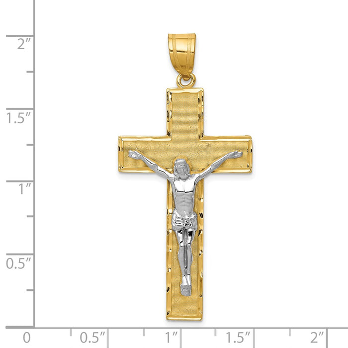 Million Charms 14K Two-Tone Diamond-Cut Relgious Crucifix Pendant