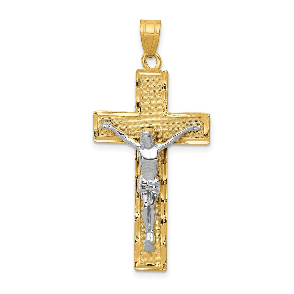 Million Charms 14K Two-Tone Diamond-Cut Relgious Crucifix Pendant