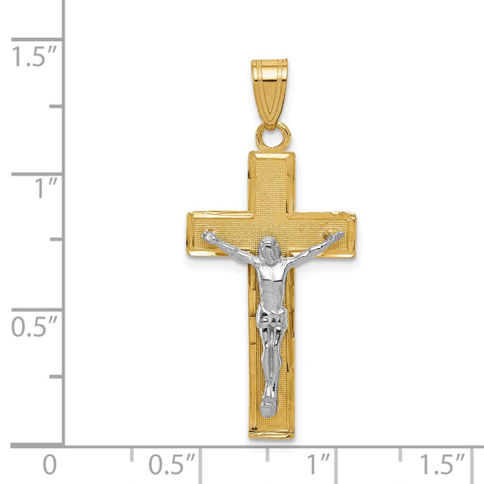 Million Charms 14K Two-Tone Diamond-Cut Relgious Crucifix Pendant