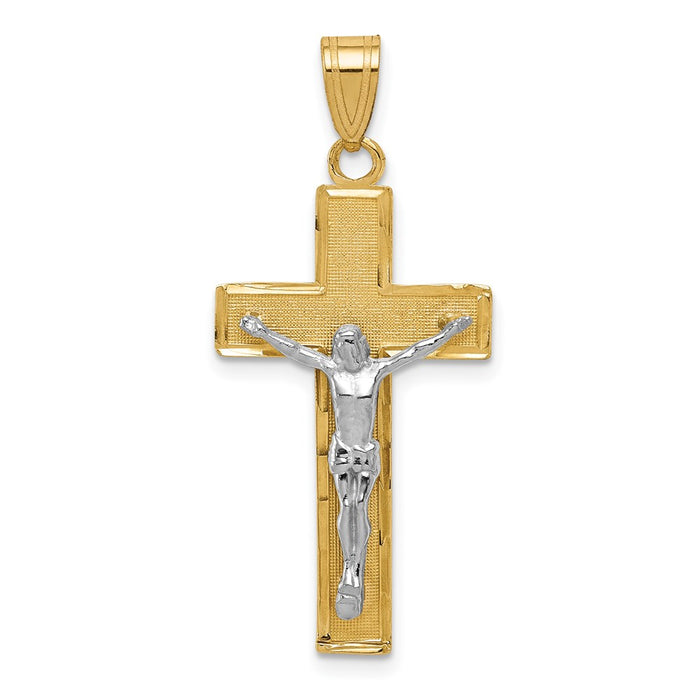 Million Charms 14K Two-Tone Diamond-Cut Relgious Crucifix Pendant