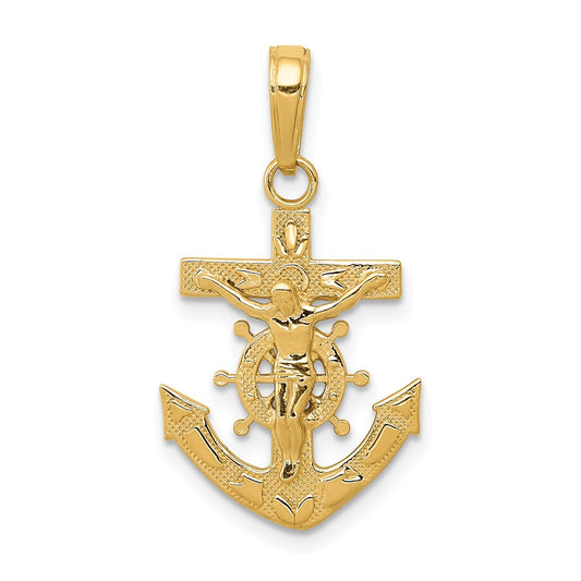 Dije de crucifijo religioso temático de oro amarillo de 14K Million Charms