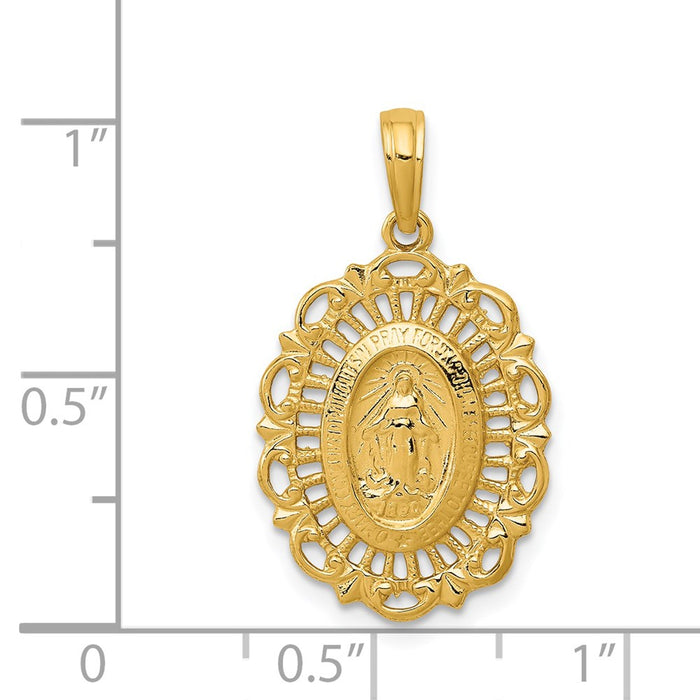Million Charms 14K Yellow Gold Themed Oval Religious Miraculous Medal Pendant