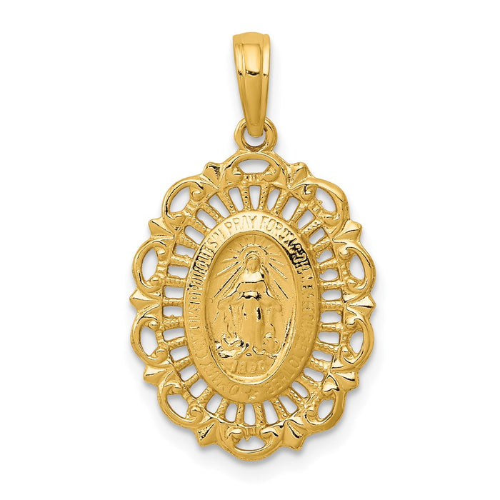 Million Charms 14K Yellow Gold Themed Oval Religious Miraculous Medal Pendant