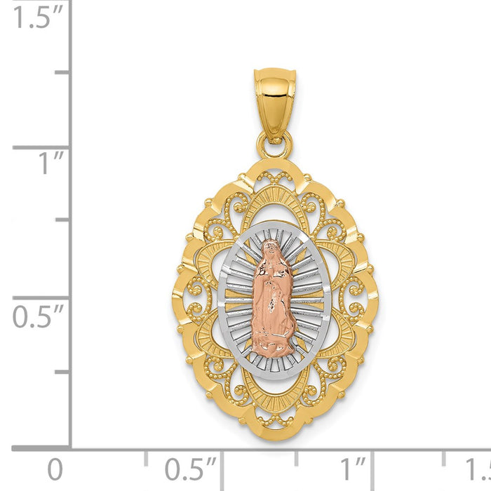 Million Charms 14K Tri-Color Relgious Our Lady Of Guadalupe Pendant