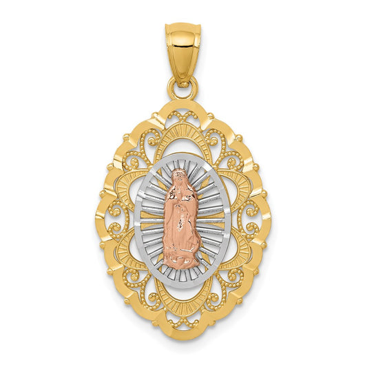 Dije de Nuestra Señora de Guadalupe de Million Charms en oro tricolor de 14 quilates