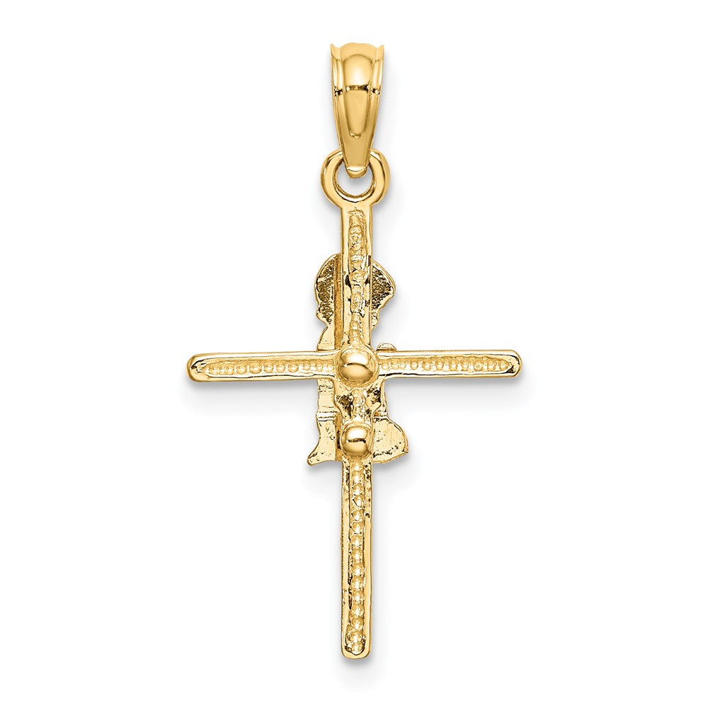 Million Charms 14K Yellow Gold Themed Praying Boy Relgious Cross Charm