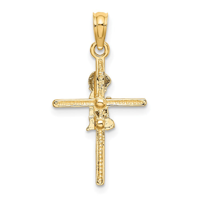 Million Charms 14K Yellow Gold Themed Praying Boy Relgious Cross Charm