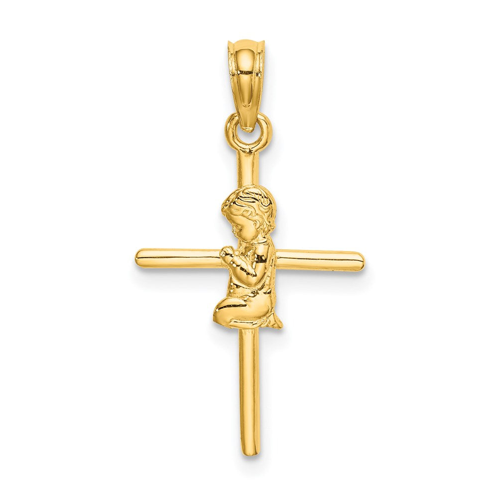Million Charms 14K Yellow Gold Themed Praying Boy Relgious Cross Charm