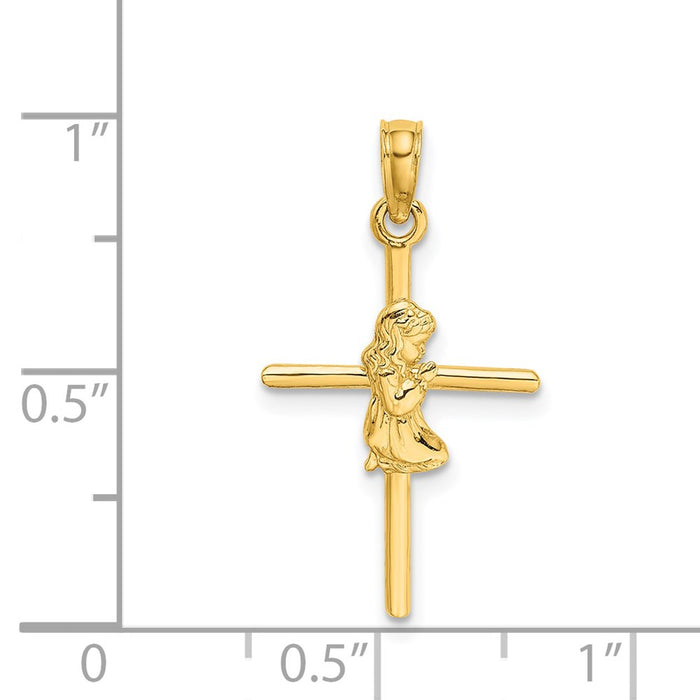 Million Charms 14K Yellow Gold Themed Praying Girl Relgious Cross Charm